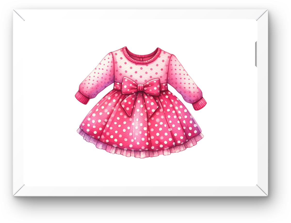 Pink Polka Dot Dress Wall Art | Watercolor Girls Fashion Print | Nursery Kids Room Gift