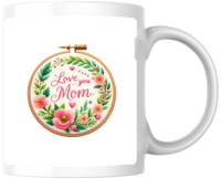 Thumbnail for Love You Mom Embroidery Hoop Mug | Floral Pink Coffee Mug | Mother's Day Gift