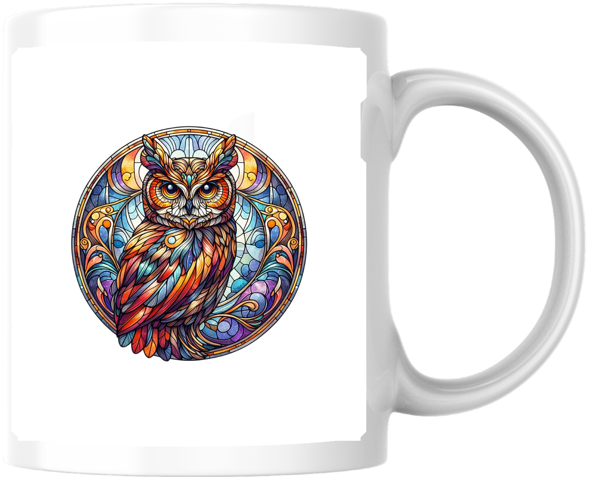 Stained Glass Owl Mug | Colorful Mosaic Bird Coffee Mug | Owl Lover Gift