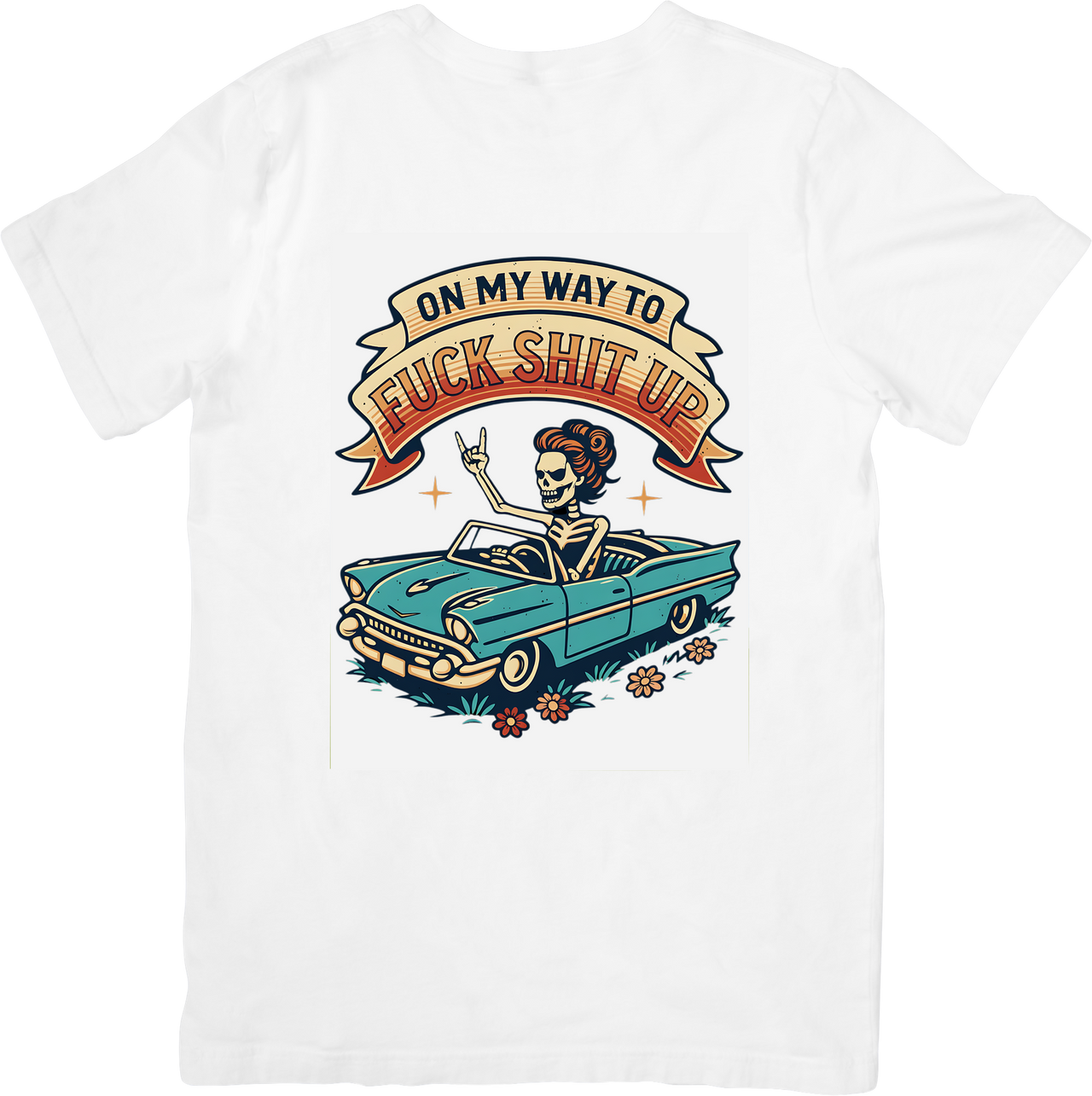 On My Way Skeleton Road Trip T-Shirt | Retro Vintage Rebel Graphic Tee