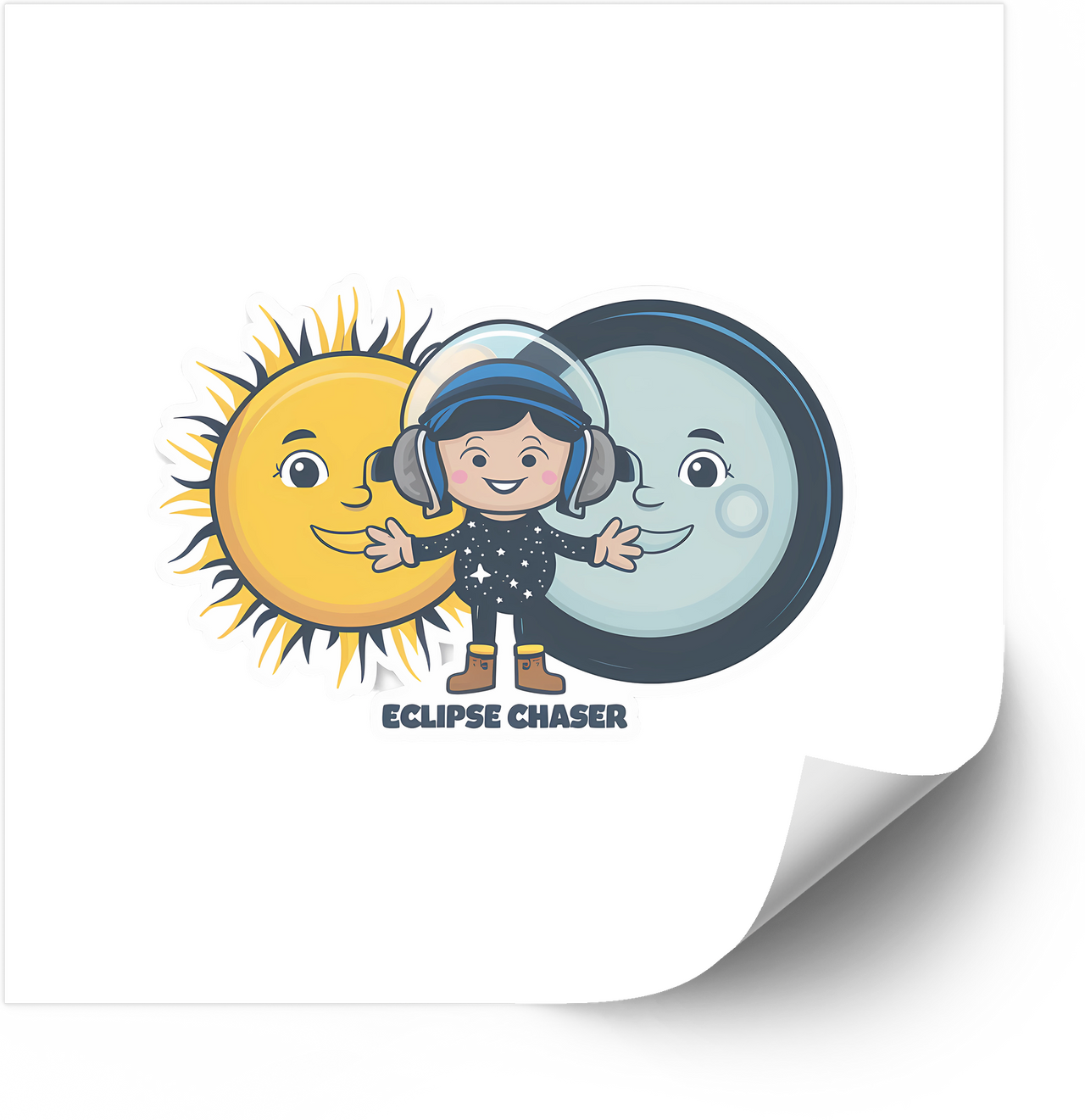 Eclipse Chaser Astronaut Kid Sticker | Cute Sun And Moon Vinyl Decal | Space Astronomy Gift