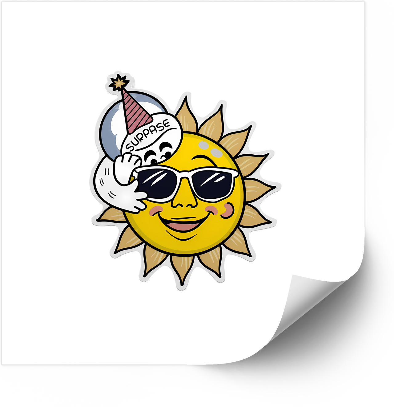 Cool Sun Surprise Party Sticker | Funny Retro Summer Vinyl Decal
