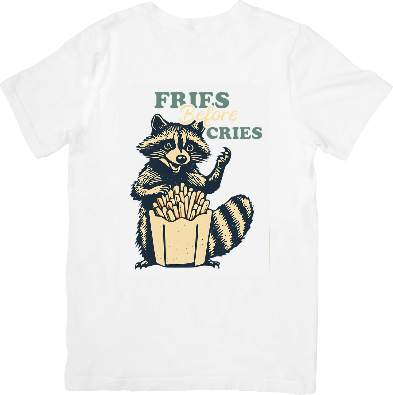 Fries Before Cries Raccoon T-Shirt | Funny Vintage Food Graphic Tee