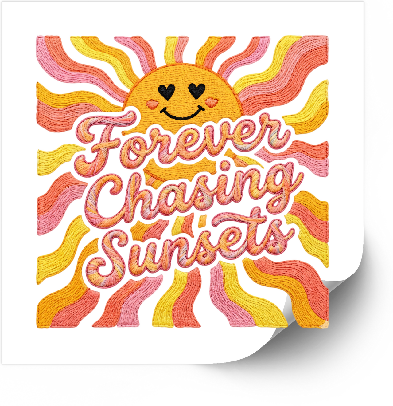 Forever Chasing Sunsets Sticker | Retro Embroidered Sun Vinyl Decal | Boho Summer Gift