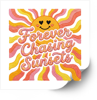 Thumbnail for Forever Chasing Sunsets Sticker | Retro Embroidered Sun Vinyl Decal | Boho Summer Gift