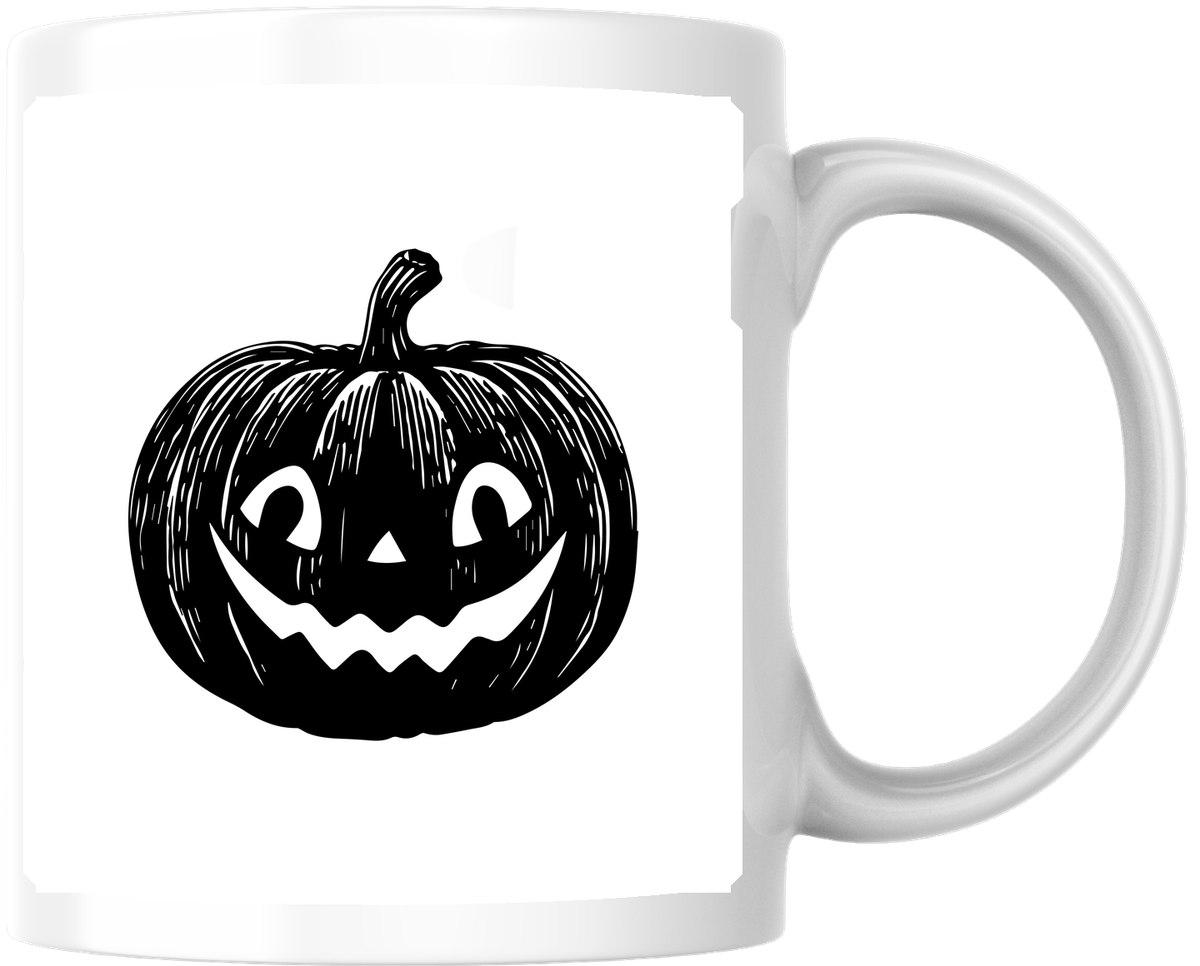 Spooky Jack-O-Lantern Pumpkin Mug | Black Sketch Halloween Coffee Mug | Fall Spooky Season Gift