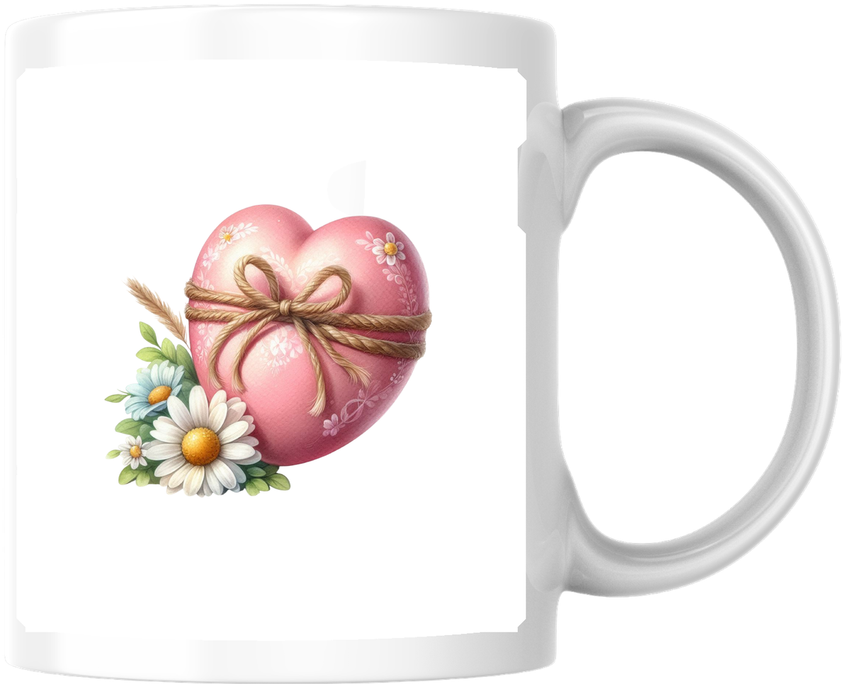 Pink Heart Daisy Mug | Rustic Twine Bow Coffee Mug | Valentine Love Gift