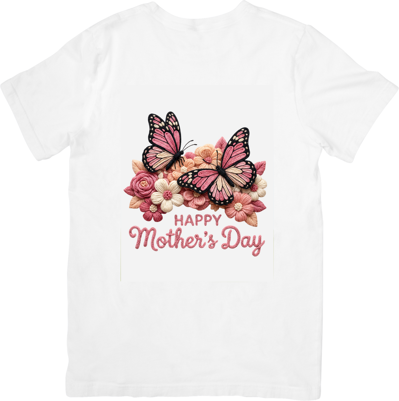 Happy Mothers Day Butterfly T-Shirt | Floral Pink Botanical Graphic Tee | Mom Gift