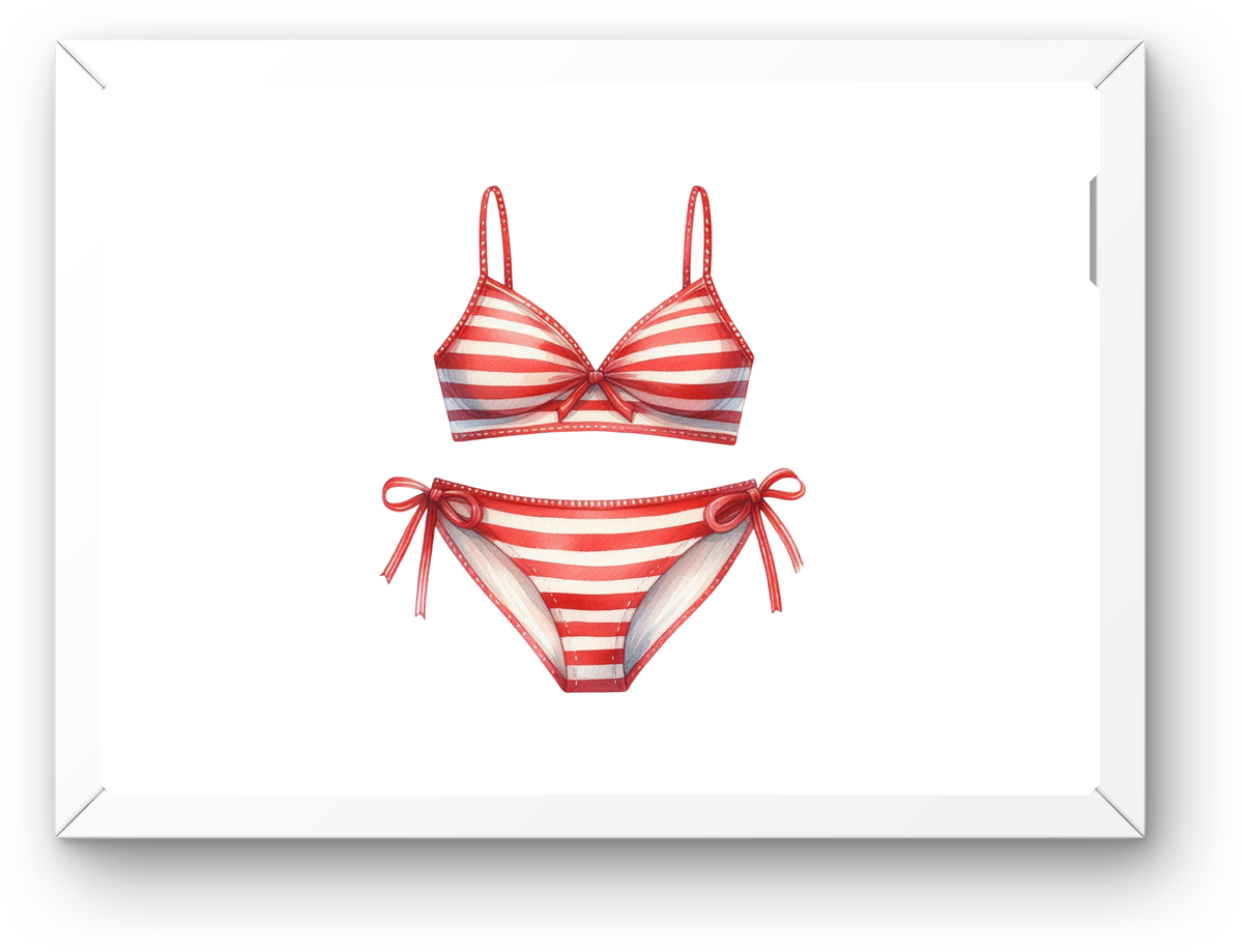Red Striped Bikini Wall Art | Watercolor Retro Swimsuit Print | Beach Coastal Summer Gift