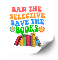 Thumbnail for Ban The Selective Save The Books Sticker | Retro Groovy Bookworm Vinyl Decal