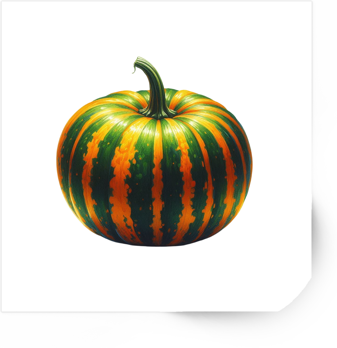 Striped Green Orange Pumpkin Sticker | Realistic Watercolor Gourd Vinyl Decal | Fall Harvest Gift