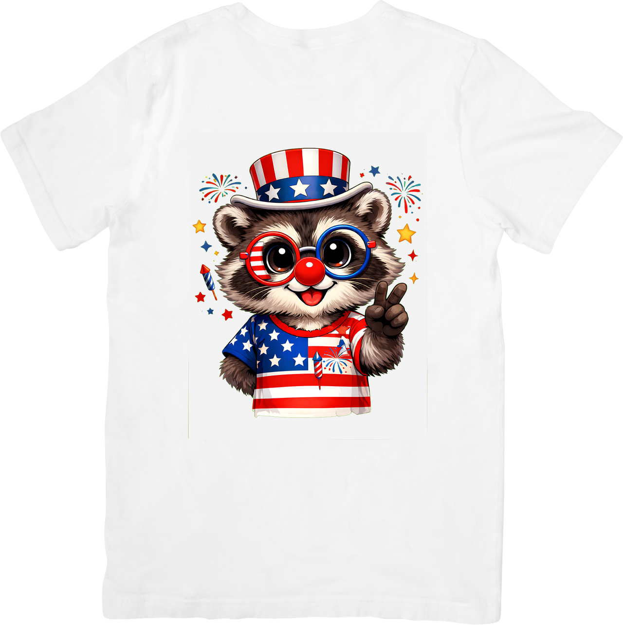 Patriotic Raccoon Fourth of July T-Shirt | Funny American Flag Animal Graphic Tee | 4th of July Gift