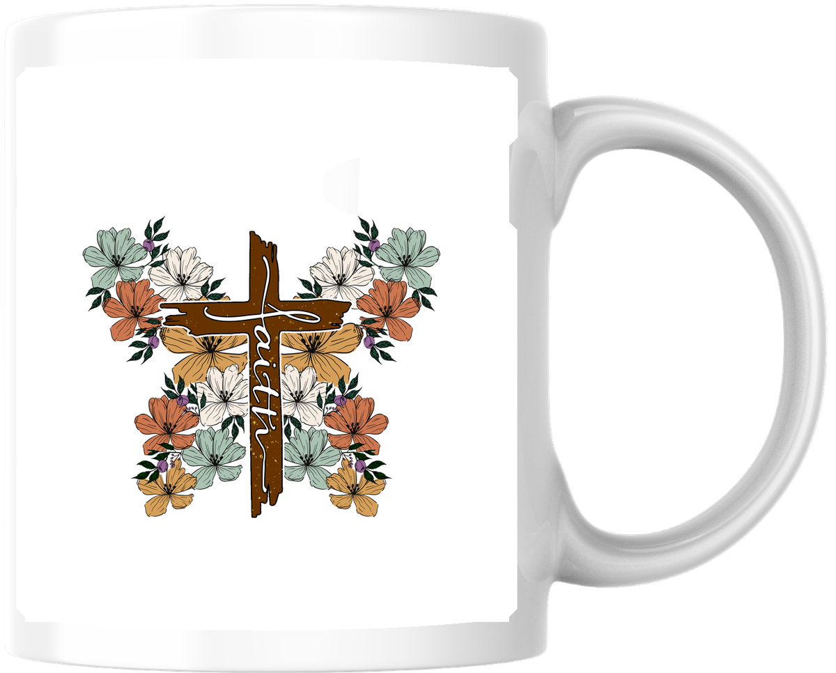 Floral Faith Cross Mug | Boho Watercolor Christian Coffee Mug | Religious Faith Gift