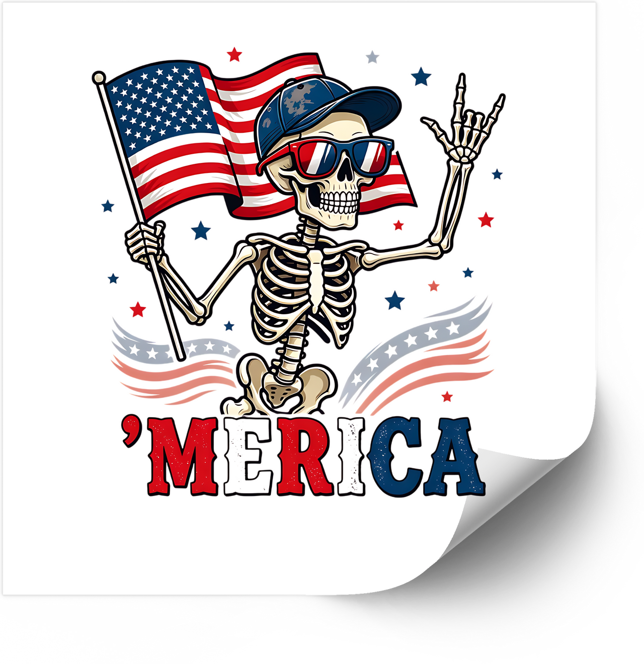 Merica Skeleton Flag Sticker | Patriotic Funny Fourth of July Vinyl Decal