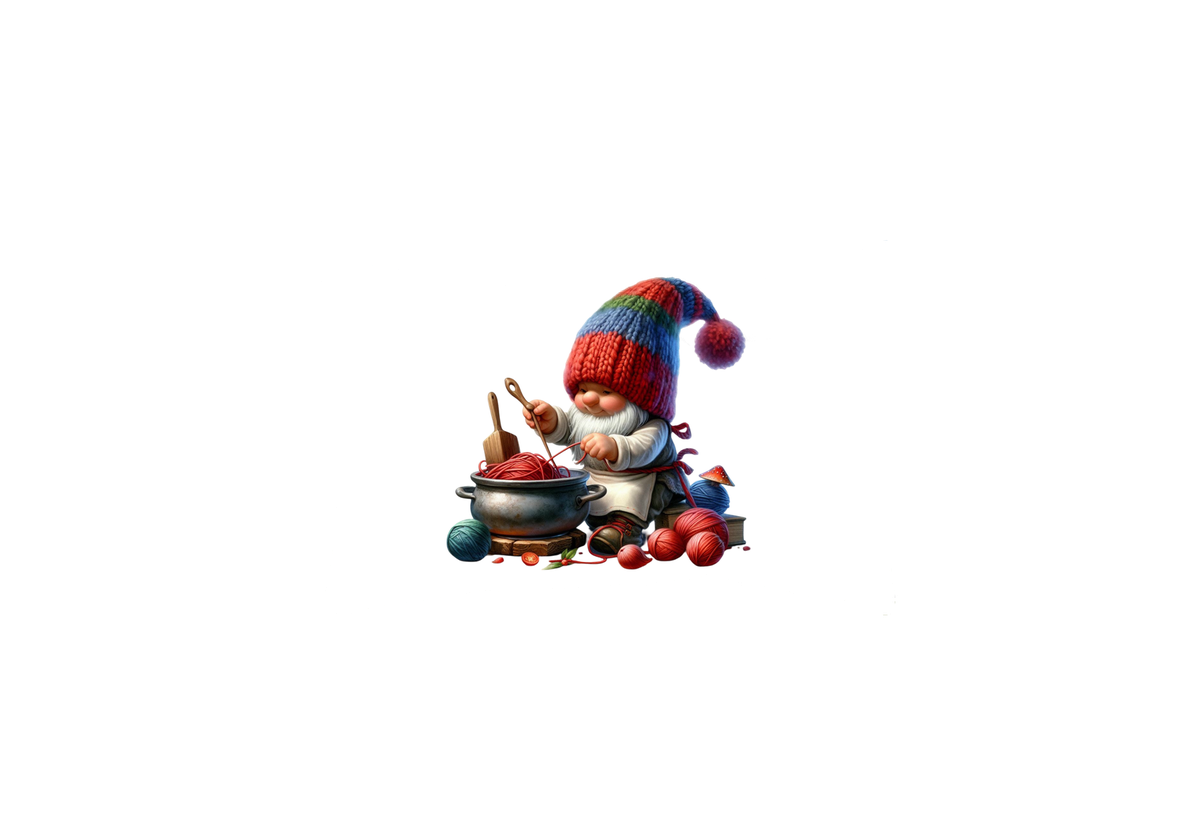 Knitting Gnome Throw Pillow | Cozy Winter Yarn Decorative Pillow | Crafter Knitter Gift