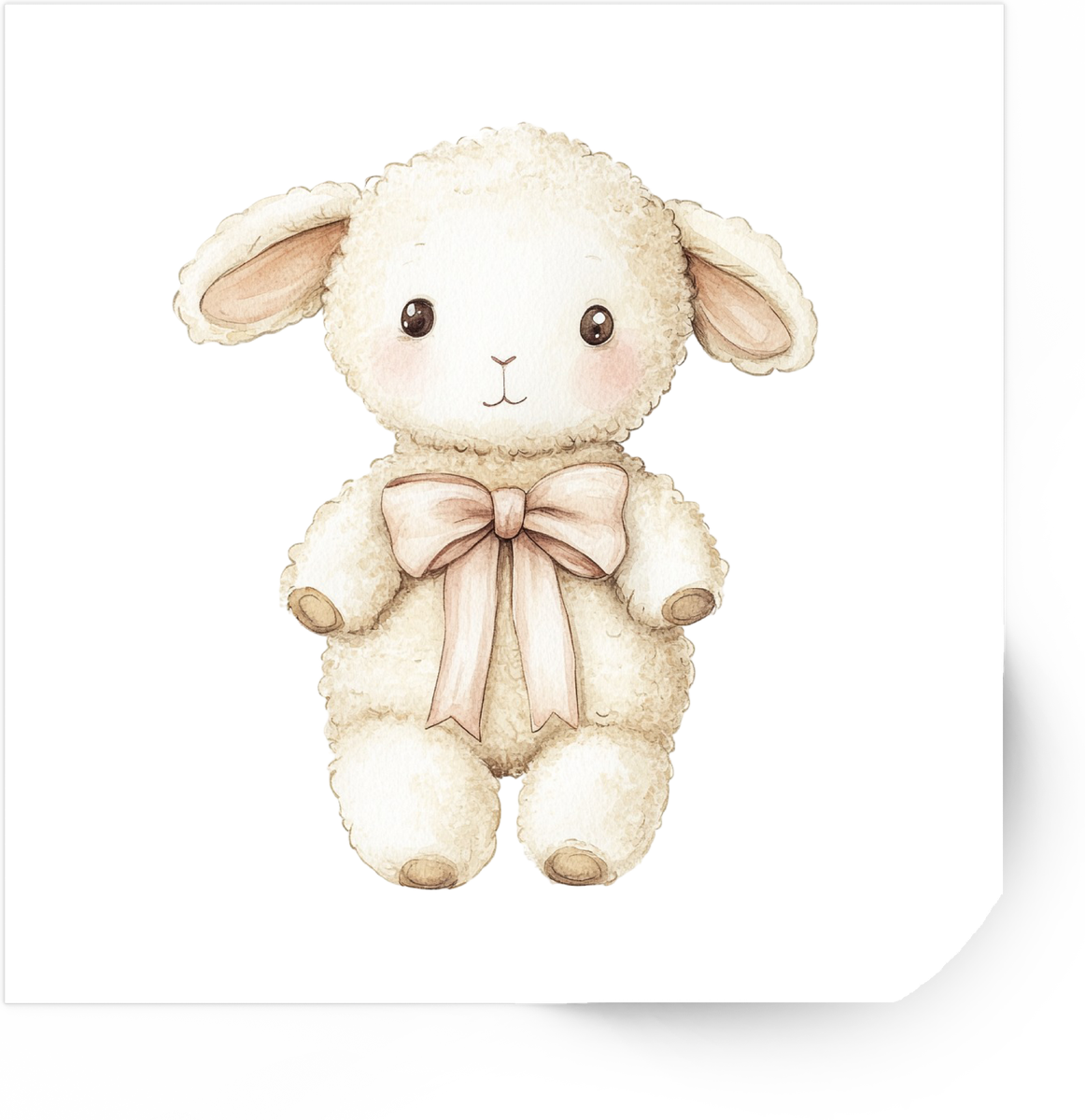 Cute Fluffy Lamb With Bow Sticker | Soft Watercolor Baby Sheep Vinyl Decal | Nursery Kids Gift