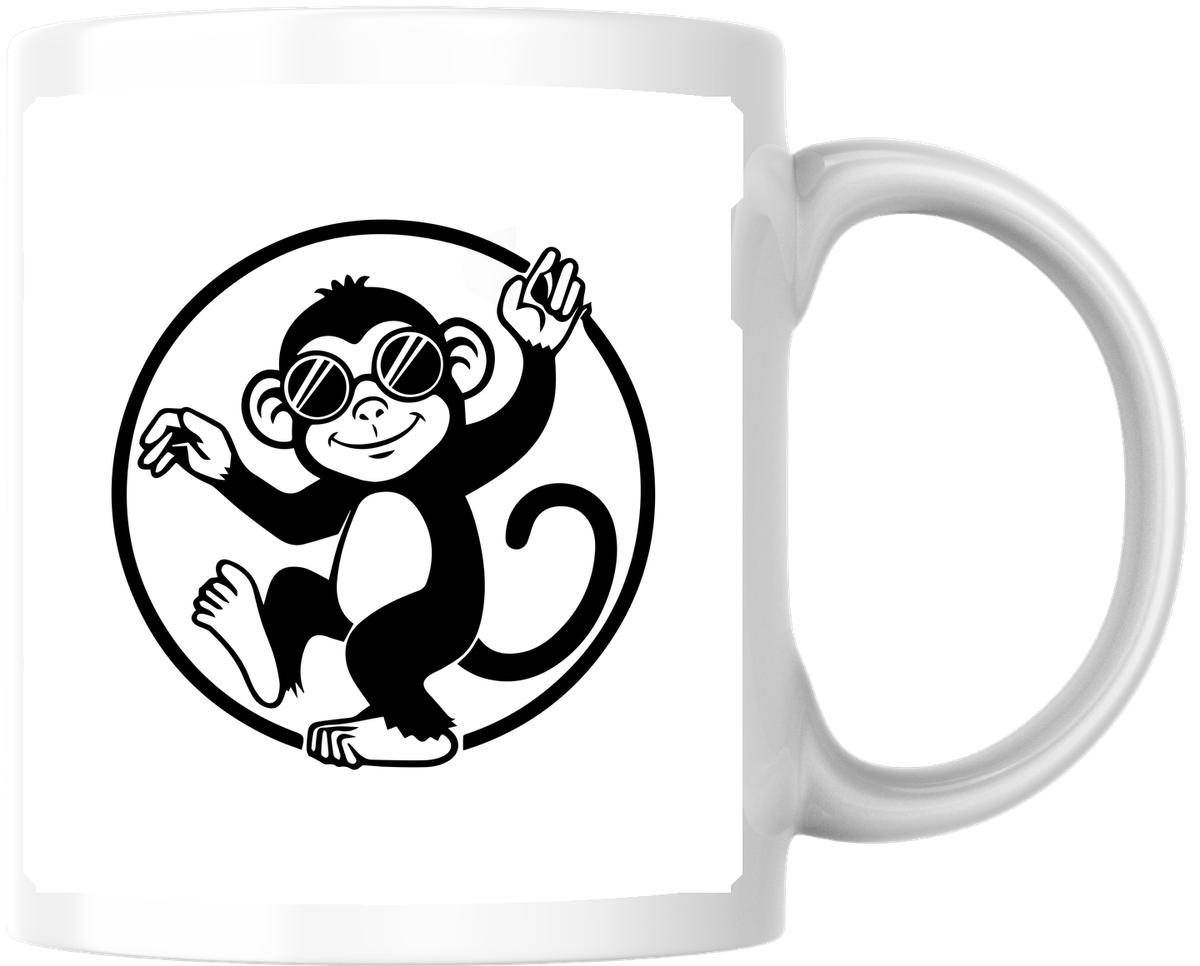 Cool Monkey Sunglasses Mug | Black And White Cartoon Coffee Mug | Funny Animal Gift