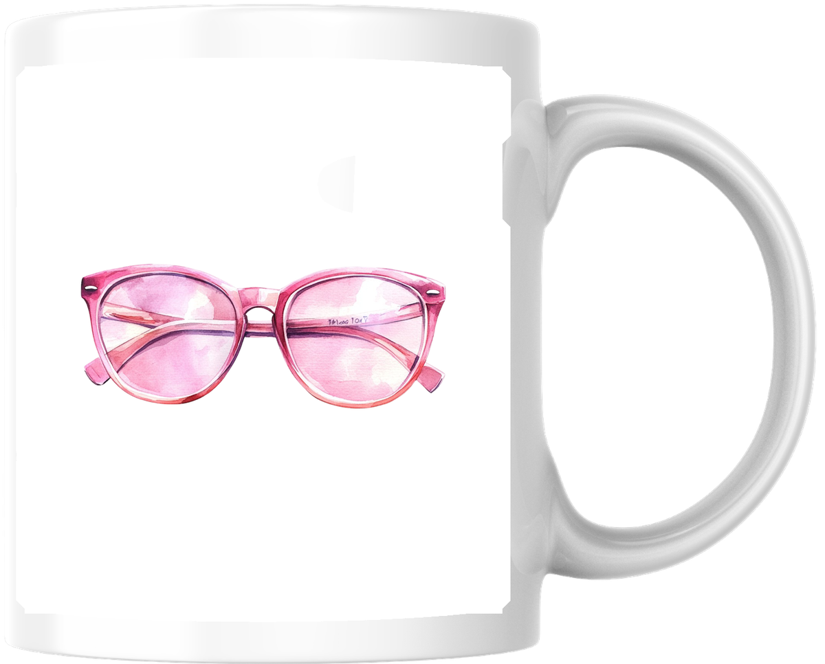 Pink Watercolor Eyeglasses Mug | Chic Round Spectacles Coffee Mug | Bookworm Reader Gift