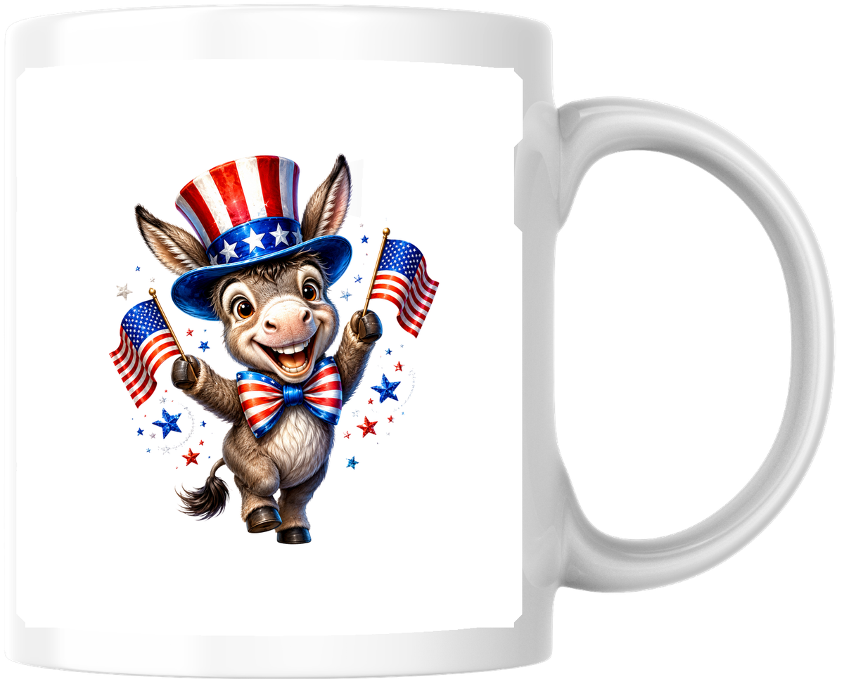 Patriotic Donkey Uncle Sam Mug | Cute American Flag Coffee Mug | 4th Of July Democrat Gift